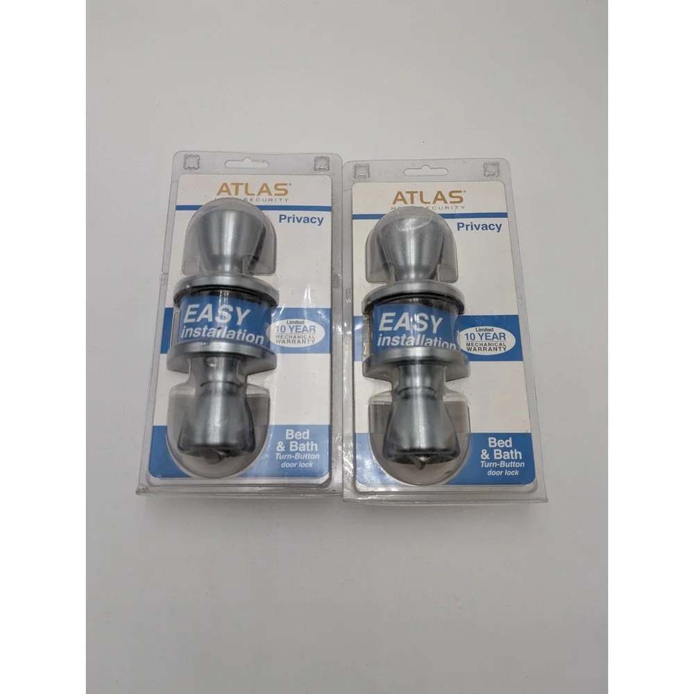 (2x) ATLAS SATIN CHROME Bed Bath Button Lock Privacy Tulip Doorknob Door Handle